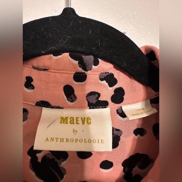 Anthro Maeve Rita Pink Leopard Printed Button Down Tunic size Large - Picture 6 of 7